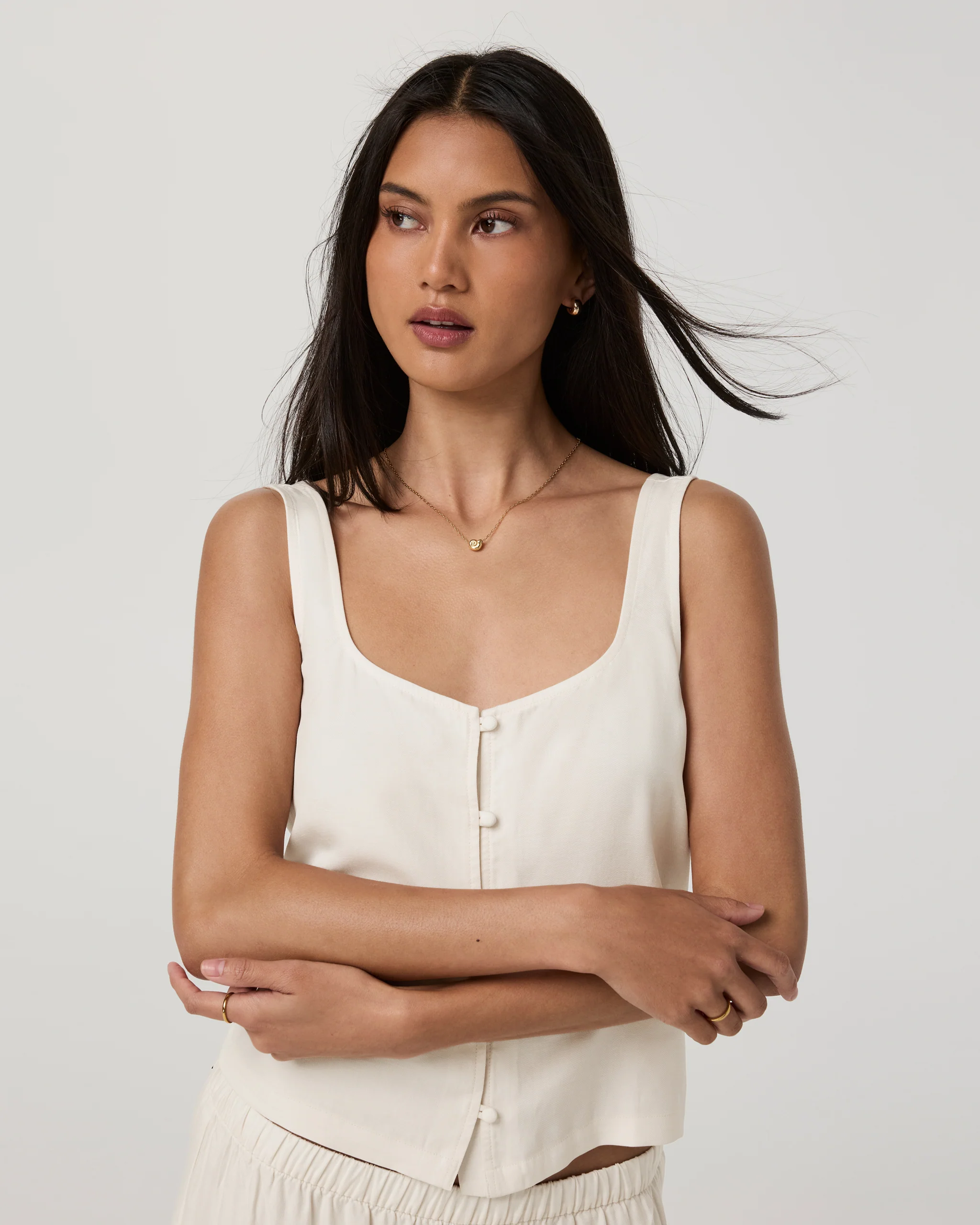Trestles Twill Button Front Top
