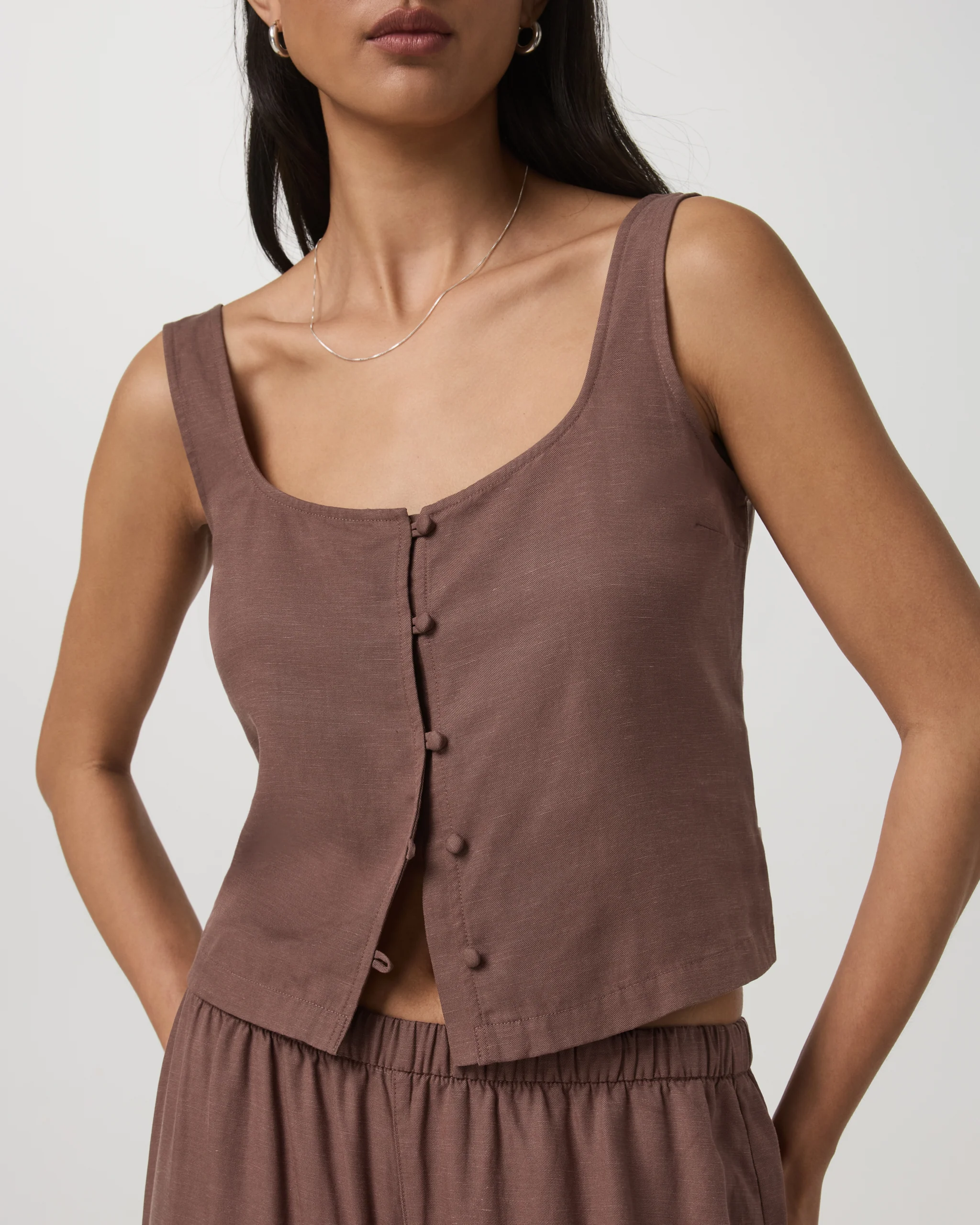 Trestles Twill Button Front Top